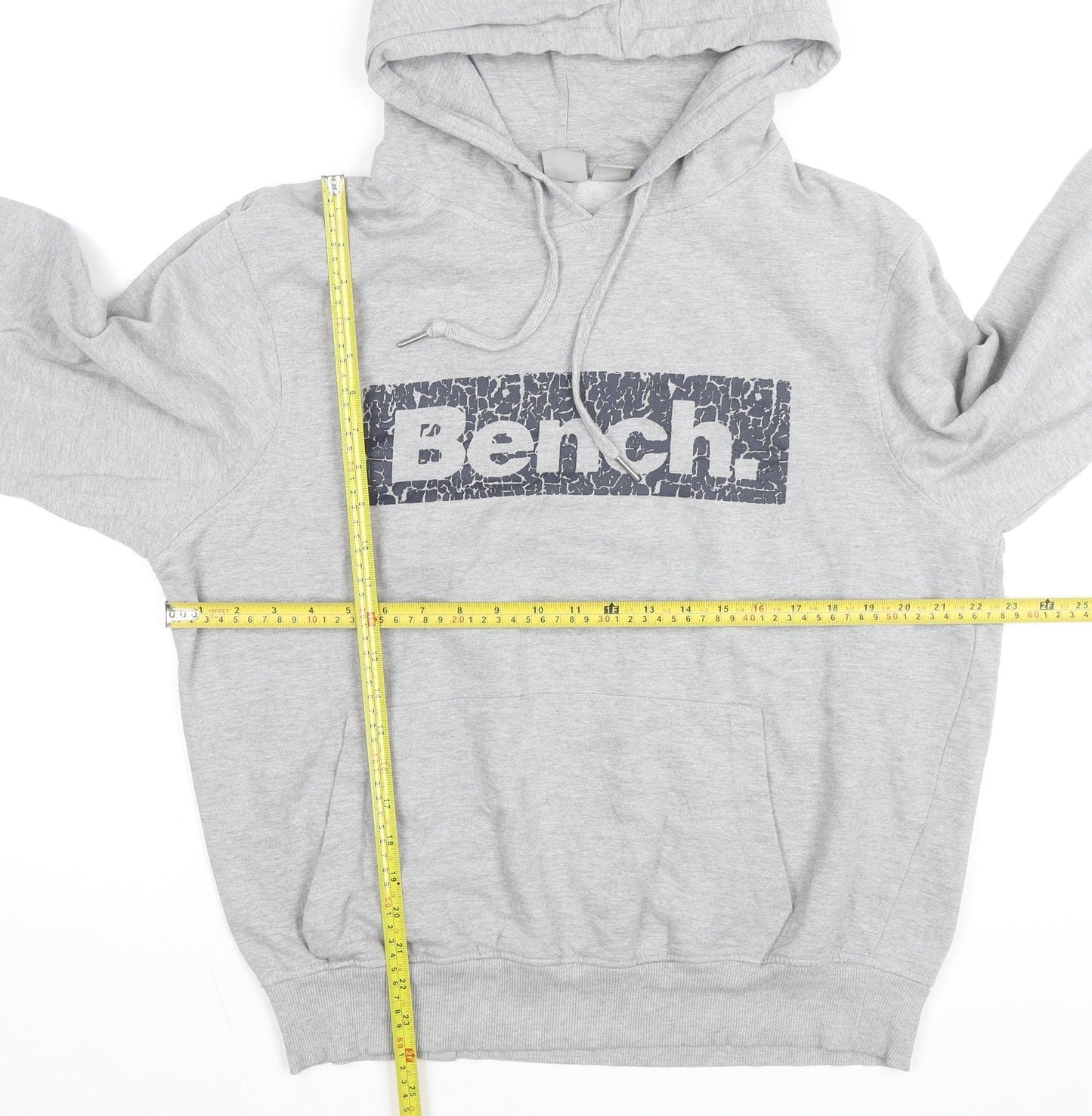 Bench Men's Grey Pullover Hoodie XL Regular Fit Logo Fleece Sweatshirt