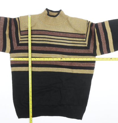 Alfred Dunner Women Black Gold Striped Mock Neck Knit Jumper S
