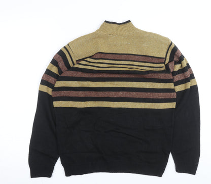 Alfred Dunner Women Black Gold Striped Mock Neck Knit Jumper S