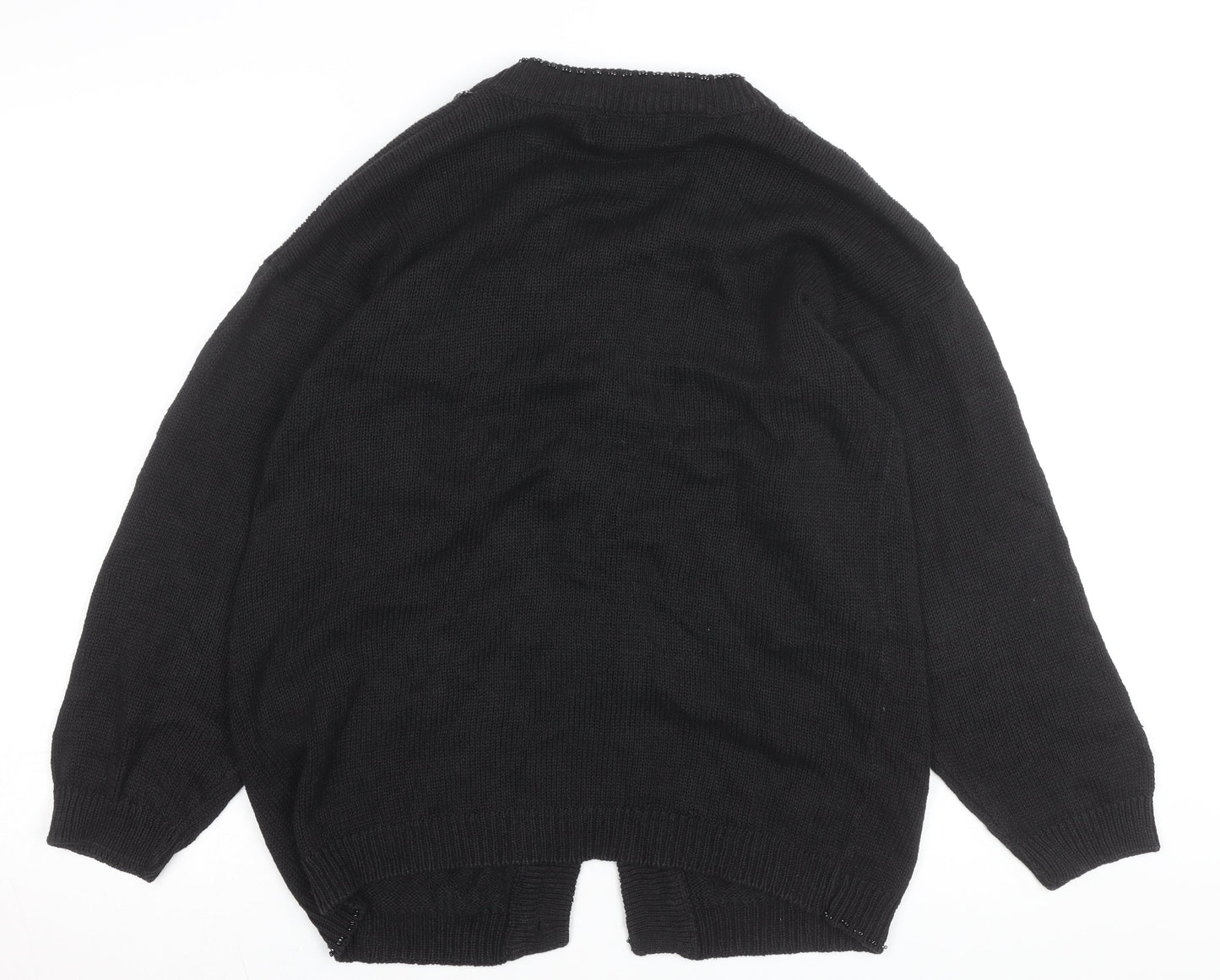 Victoria Harbour Women's Black Embroidered Cardigan M Cotton Ramie
