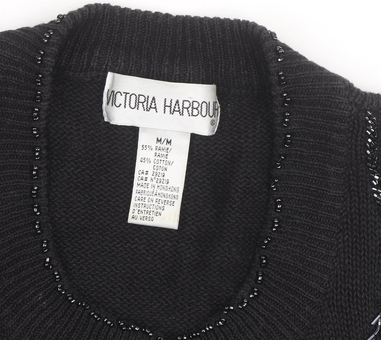 Victoria Harbour Women's Black Embroidered Cardigan M Cotton Ramie