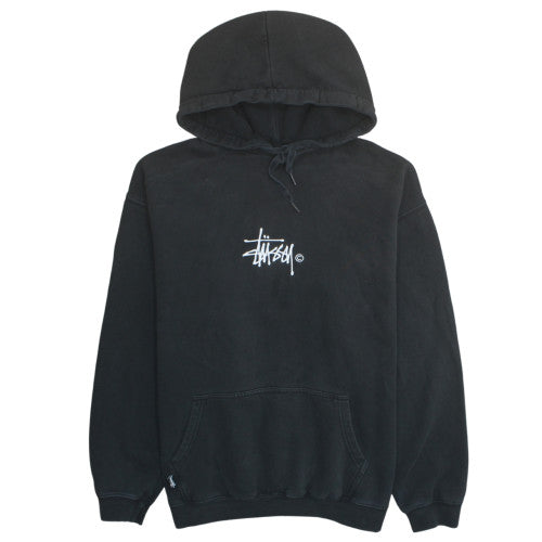 Stussy Men's Black Pullover Logo Hoodie Size M Fleece
