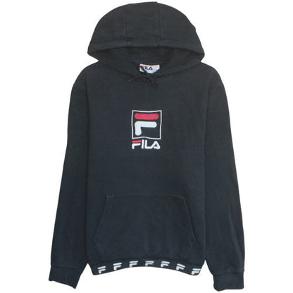 FILA Men Black Pullover Hoodie Fleece Logo Medium Sportswear