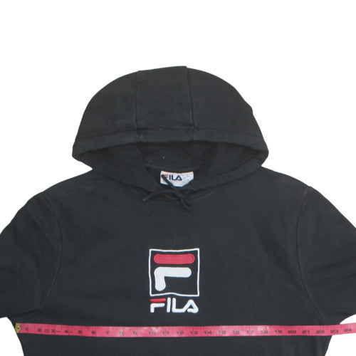 FILA Men Black Pullover Hoodie Fleece Logo Medium Sportswear
