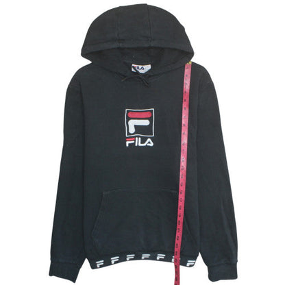 FILA Men Black Pullover Hoodie Fleece Logo Medium Sportswear
