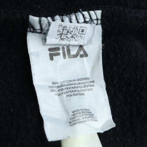 FILA Men Black Pullover Hoodie Fleece Logo Medium Sportswear