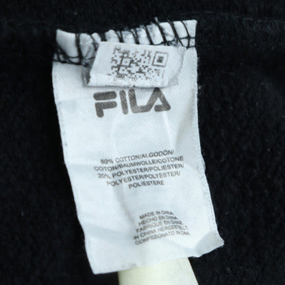 FILA Men Black Pullover Hoodie Fleece Logo Medium Sportswear