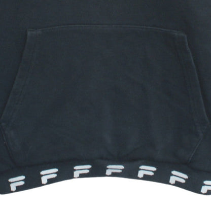 FILA Men Black Pullover Hoodie Fleece Logo Medium Sportswear