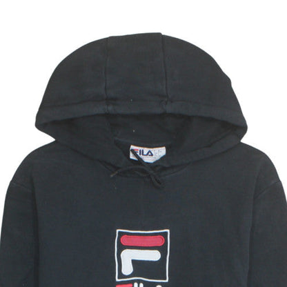 FILA Men Black Pullover Hoodie Fleece Logo Medium Sportswear