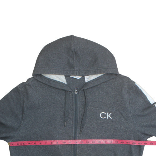 Calvin Klein Men's Grey XL Full Zip Hoodie with Logo Design