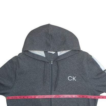 Calvin Klein Men's Grey XL Full Zip Hoodie with Logo Design