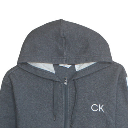 Calvin Klein Men's Grey XL Full Zip Hoodie with Logo Design