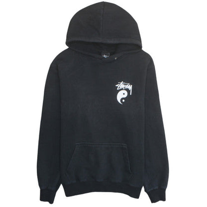 Stussy Men's Black Large Pullover Hoodie Yin Yang Logo Sweatshirt