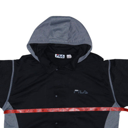Fila Mens Black 3XL Hooded Full Zip Short Sleeve Hoodie