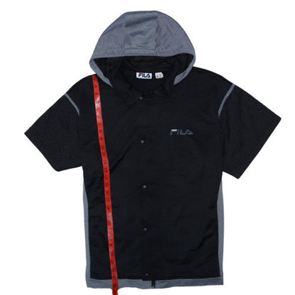Fila Mens Black 3XL Hooded Full Zip Short Sleeve Hoodie