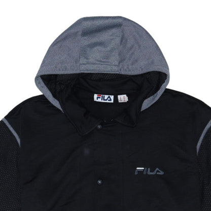 Fila Mens Black 3XL Hooded Full Zip Short Sleeve Hoodie