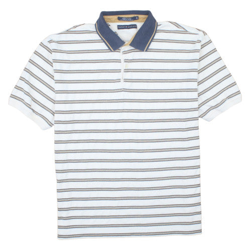 Tommy Hilfiger Men's White Striped Polo Shirt XL 100% Cotton Classic Fit