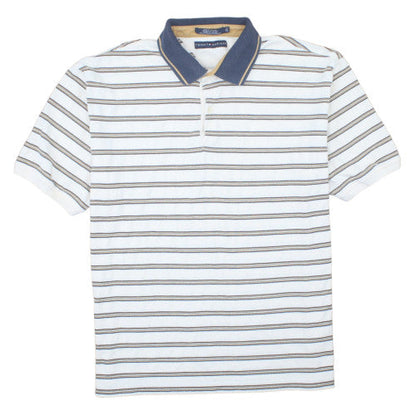 Tommy Hilfiger Men's White Striped Polo Shirt XL 100% Cotton Classic Fit