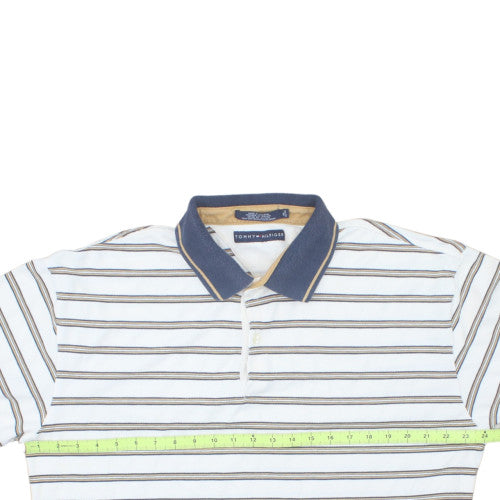Tommy Hilfiger Men's White Striped Polo Shirt XL 100% Cotton Classic Fit