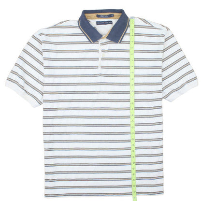Tommy Hilfiger Men's White Striped Polo Shirt XL 100% Cotton Classic Fit