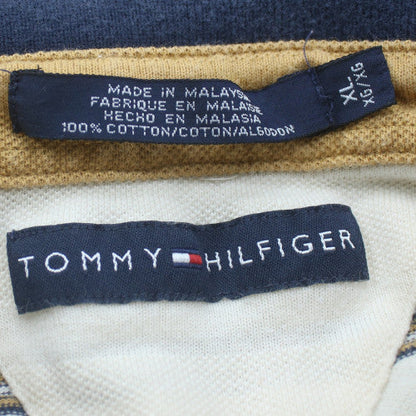 Tommy Hilfiger Men's White Striped Polo Shirt XL 100% Cotton Classic Fit