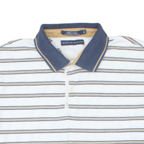 Tommy Hilfiger Men's White Striped Polo Shirt XL 100% Cotton Classic Fit