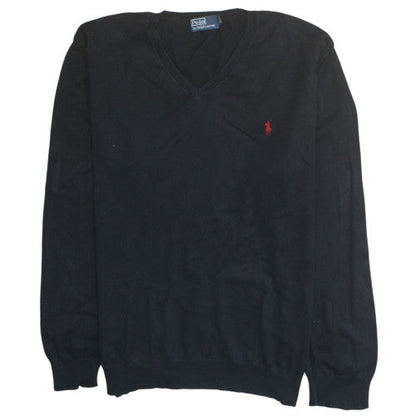 Ralph Lauren Men's Black 2XL Cotton V-Neck Jumper Classic Knitwear