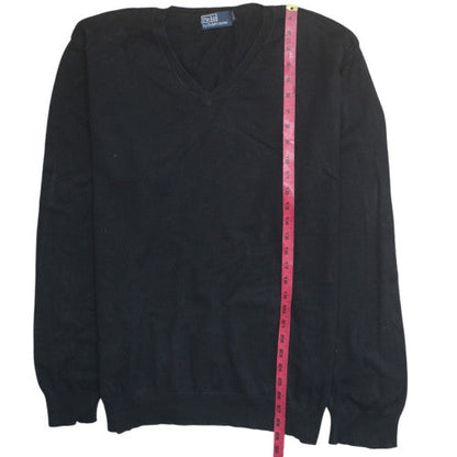 Ralph Lauren Men's Black 2XL Cotton V-Neck Jumper Classic Knitwear