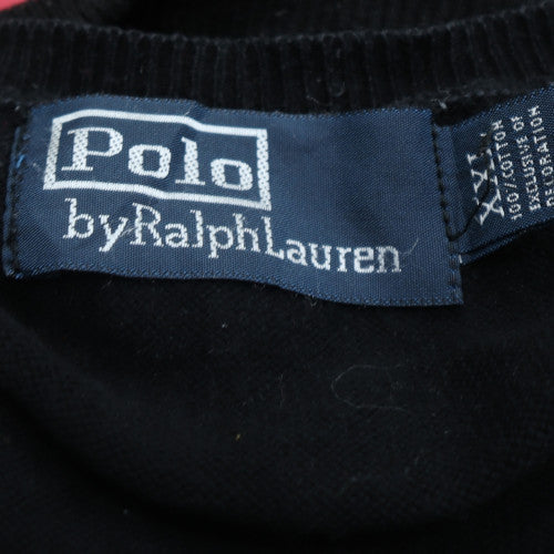 Ralph Lauren Men's Black 2XL Cotton V-Neck Jumper Classic Knitwear