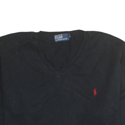 Ralph Lauren Men's Black 2XL Cotton V-Neck Jumper Classic Knitwear