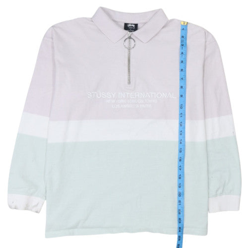 Stussy Women’s Pink Colourblock Half Zip Sweatshirt Size 8 Cotton