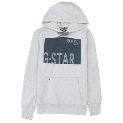 G-Star RAW Men's Grey Pullover Hoodie Size M Graphic Logo Fleece