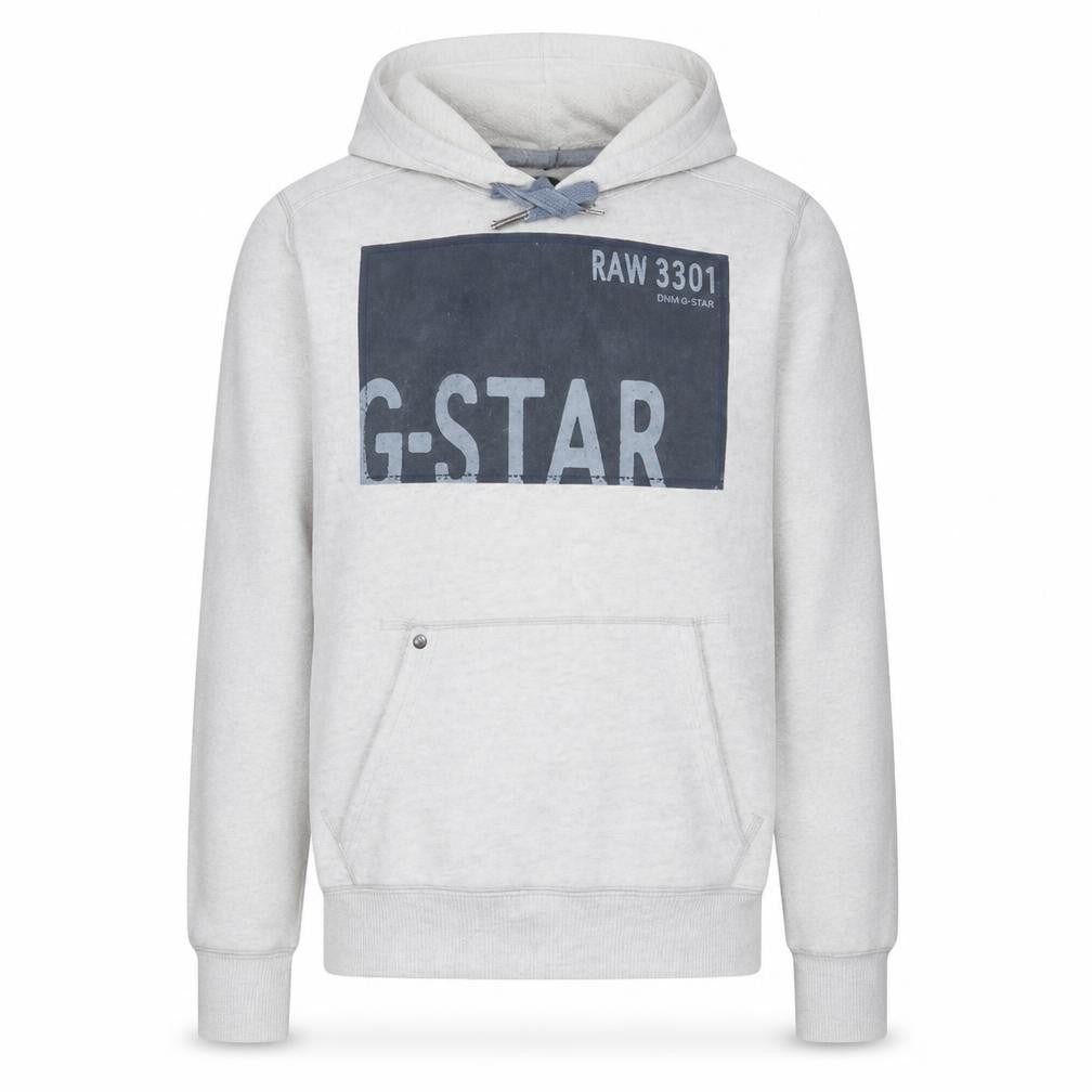 G-Star RAW Men's Grey Pullover Hoodie Size M Graphic Logo Fleece