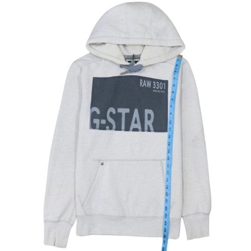 G-Star RAW Men's Grey Pullover Hoodie Size M Graphic Logo Fleece