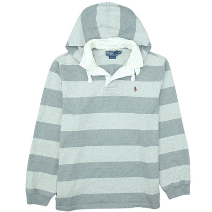 Ralph Lauren Men's Grey Striped Collared Pullover Hoodie XL