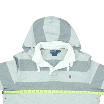 Ralph Lauren Men's Grey Striped Collared Pullover Hoodie XL
