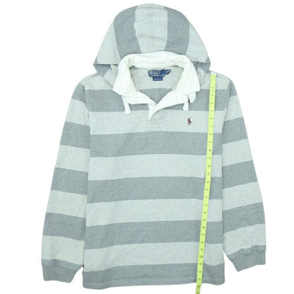 Ralph Lauren Men's Grey Striped Collared Pullover Hoodie XL