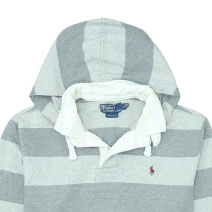 Ralph Lauren Men's Grey Striped Collared Pullover Hoodie XL