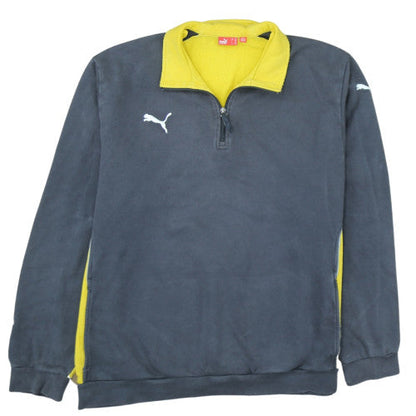 Puma Men's Grey & Yellow 1/4 Zip Fleece Sweatshirt 2XL Regular Fit