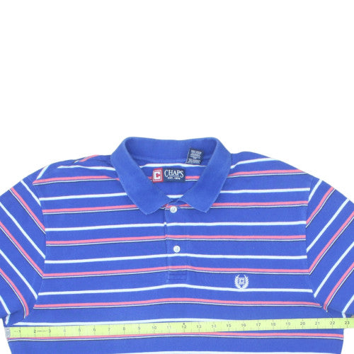 Chaps Men's Blue Striped Cotton Polo Shirt XL Regular Fit