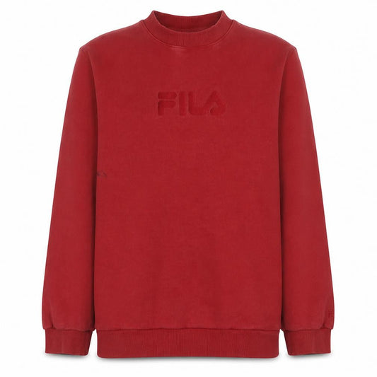 Front view of Fila women’s red crew neck pullover sweatshirt, size UK 14
