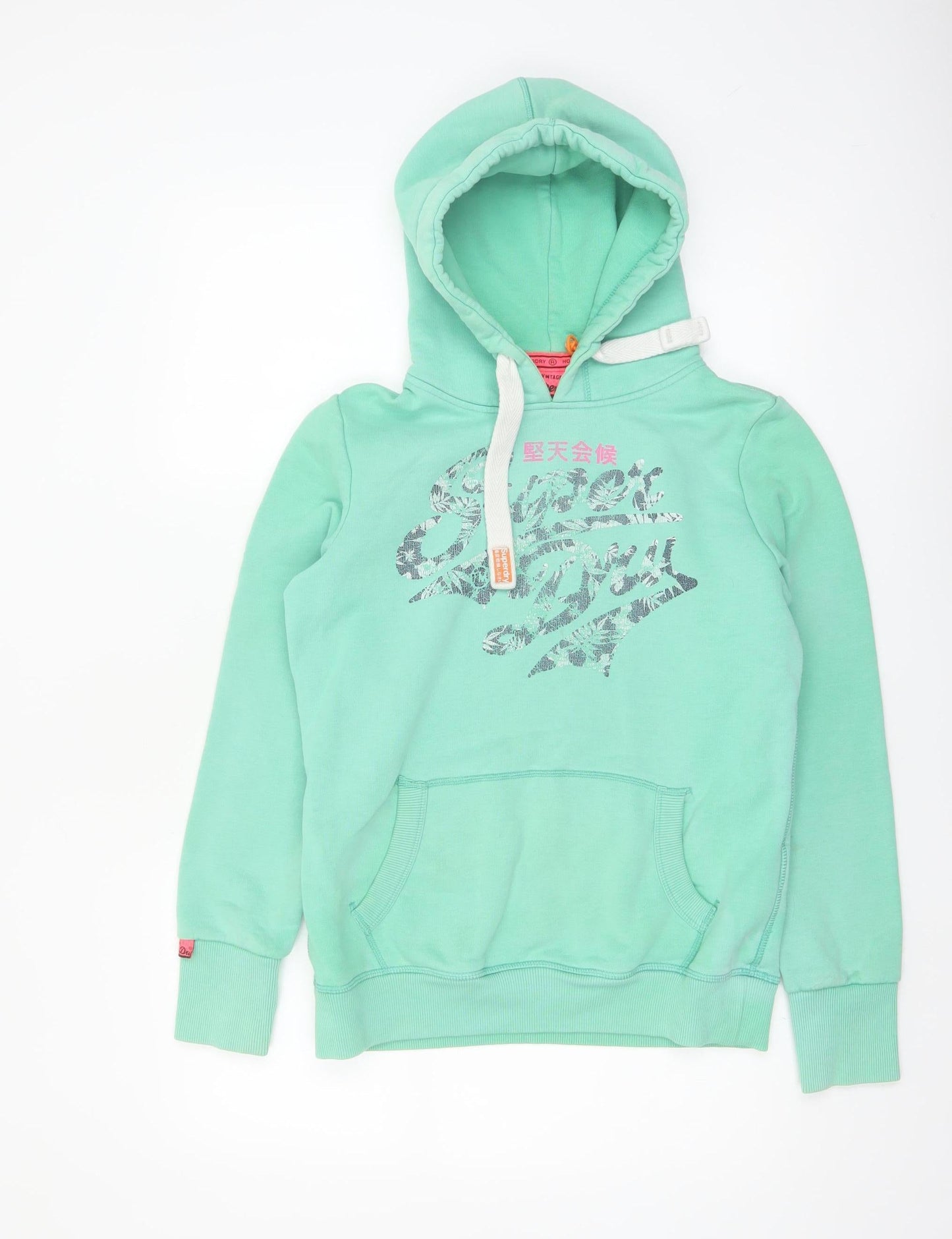 Superdry Womens Green Pullover Hoodie Size M Cotton Blend Vintage Logo