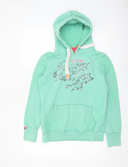 Superdry Womens Green Pullover Hoodie Size M Cotton Blend Vintage Logo
