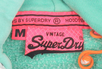Superdry Womens Green Pullover Hoodie Size M Cotton Blend Vintage Logo