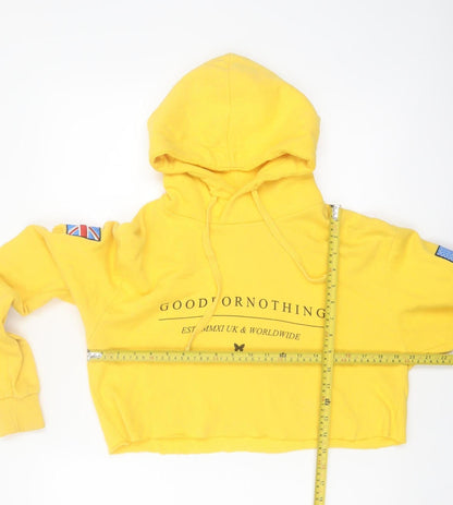 Good For Nothing Women's Yellow Cropped Hoodie Size M Drawstring Hooded Sweatshirt