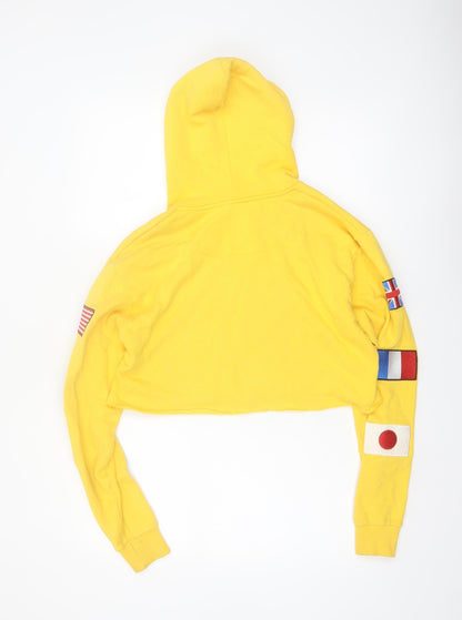 Good For Nothing Women's Yellow Cropped Hoodie Size M Drawstring Hooded Sweatshirt