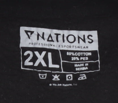 Nations Men’s Black 2XL Pullover Hoodie Esports Fleece Regular Fit