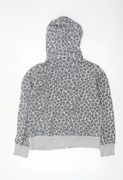 Converse Womens Grey Leopard Print Full Zip Hoodie Size M