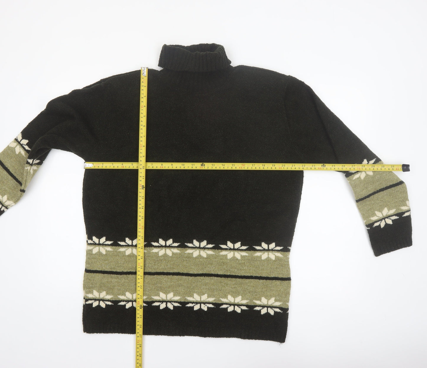Masaccio Women's Black Fair Isle Roll Neck Jumper M