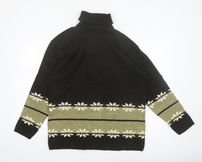 Masaccio Women's Black Fair Isle Roll Neck Jumper M